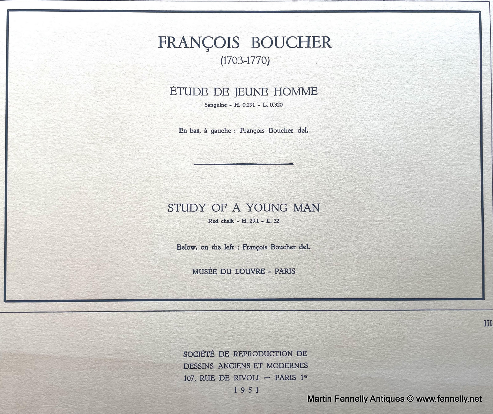 733D Sordam Reproduction of Francois Boucher's Study of a Young Man 1951 - Image 4