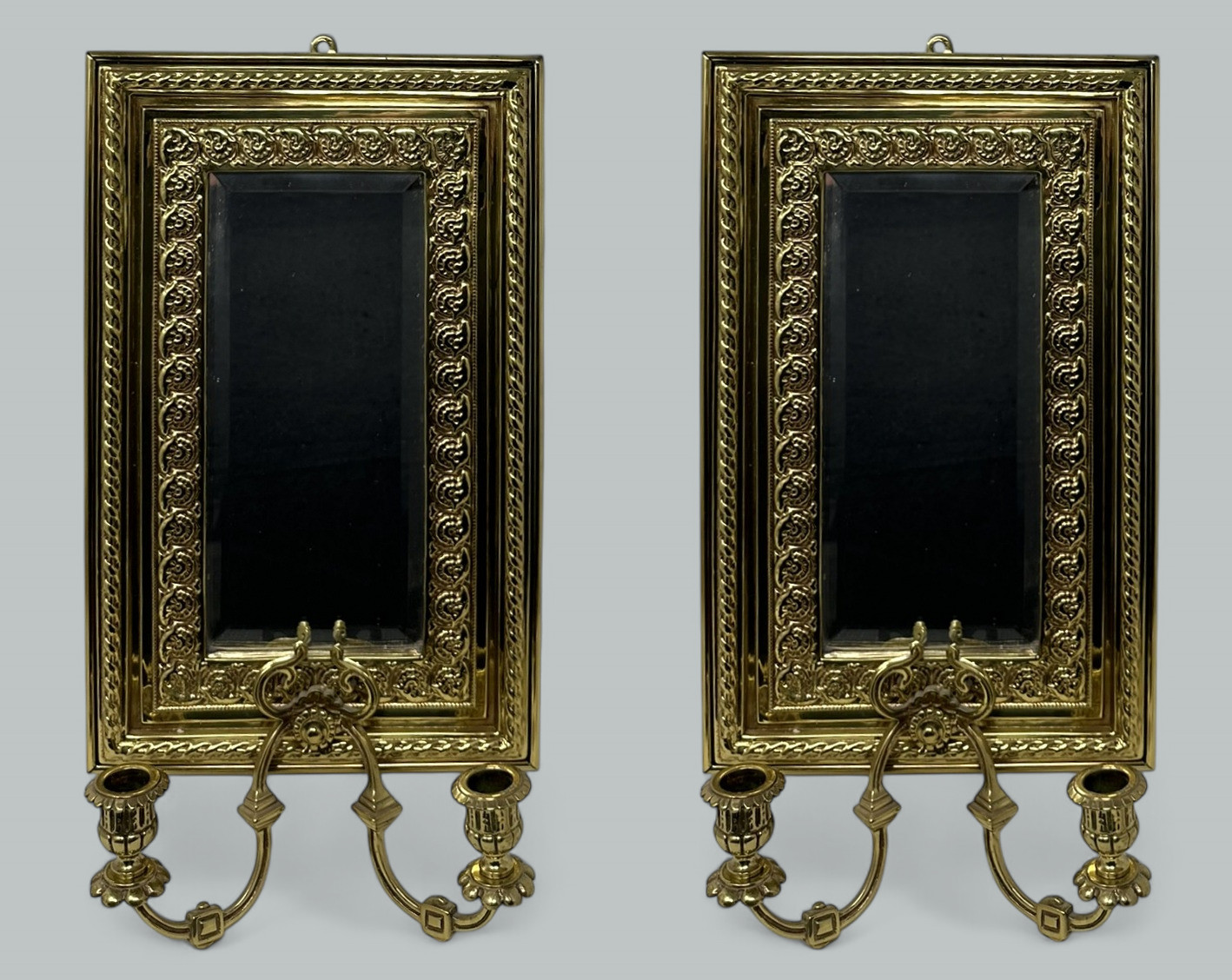 841 Sold Antique Pair French Brass Girandole Wall Applique Sconces Mirrors Candlesticks - Image 2