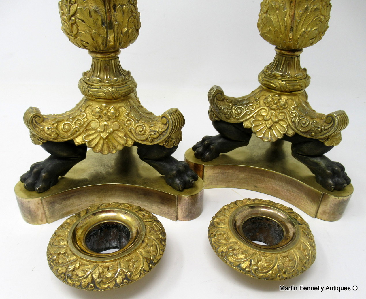 762 Sold Superb Pair French Ormolu Patinated Bronze Empire-Style Candlesticks 19Ct possibly Regency - Image 7