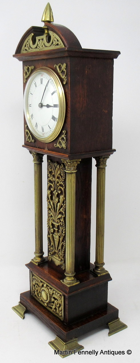 846 Sold Superb Miniature Oak Brass Mounted Longcase Clock late 19thCt - Image 4