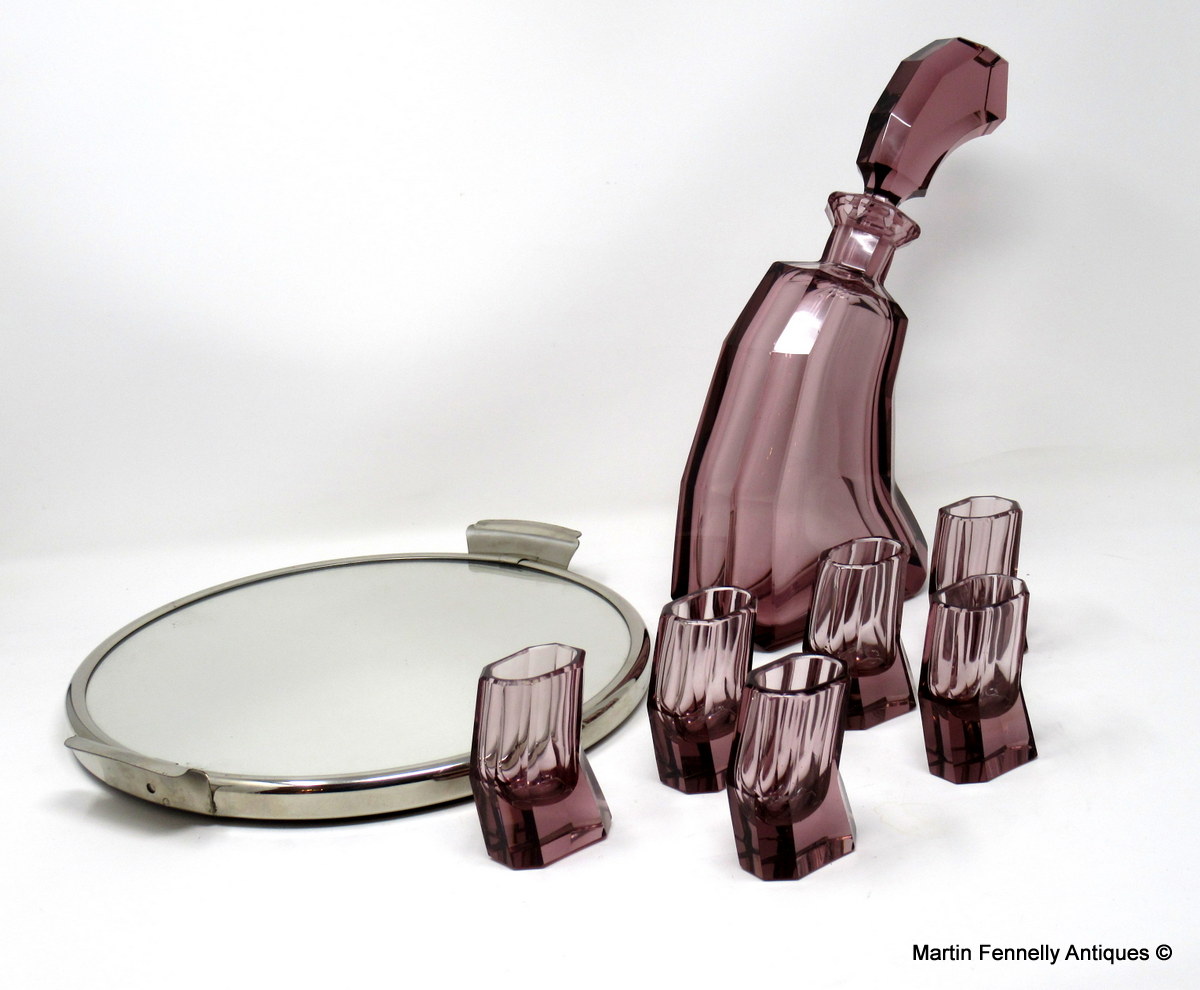 439 Rare Art Deco Decanter Set - Circa 1930 - Bohemian Amethyst - The Drunk Set - Image 6