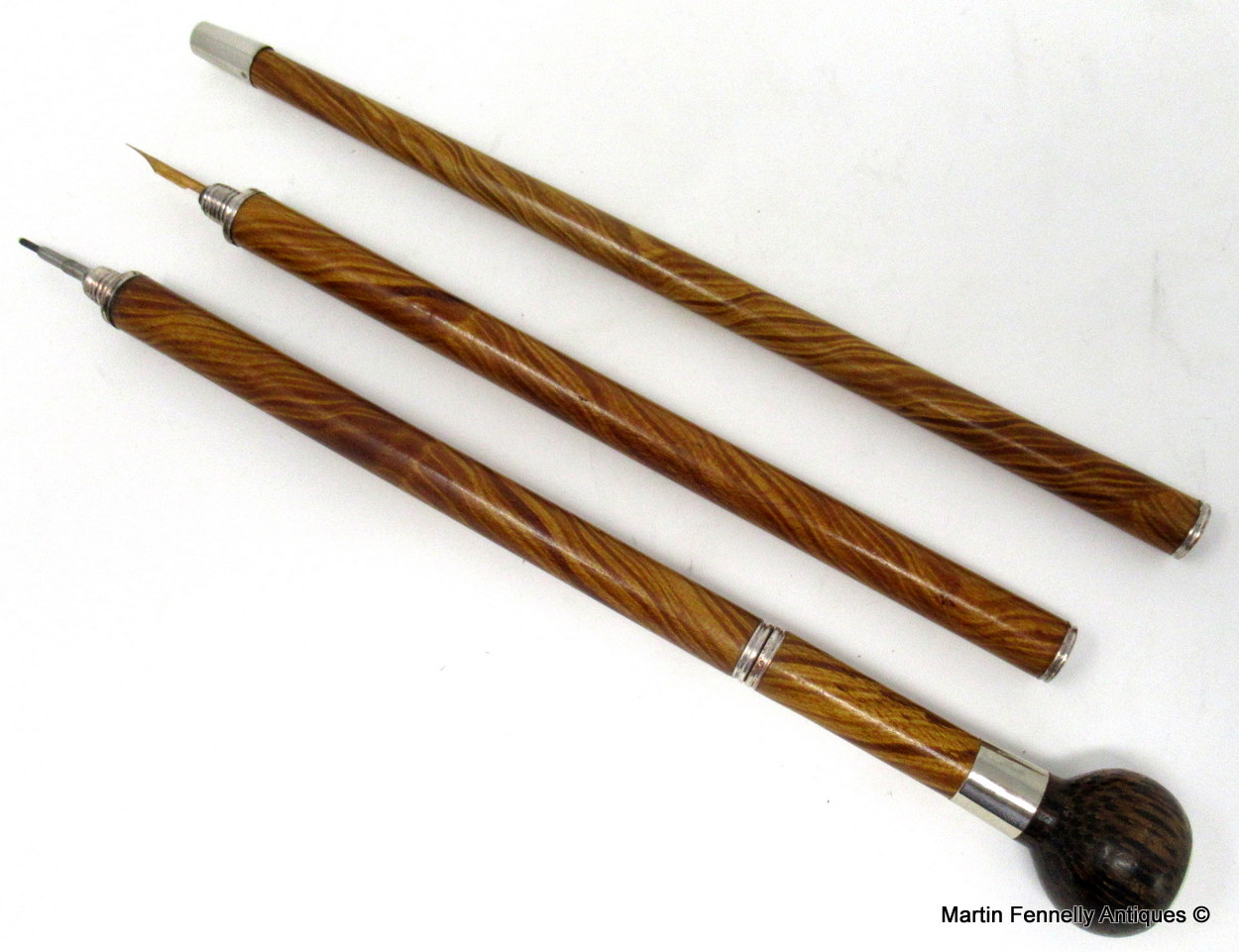 500 Malacca Austrian System Writers Walking Stick Silverplated Mounts 19thCt - Image 2