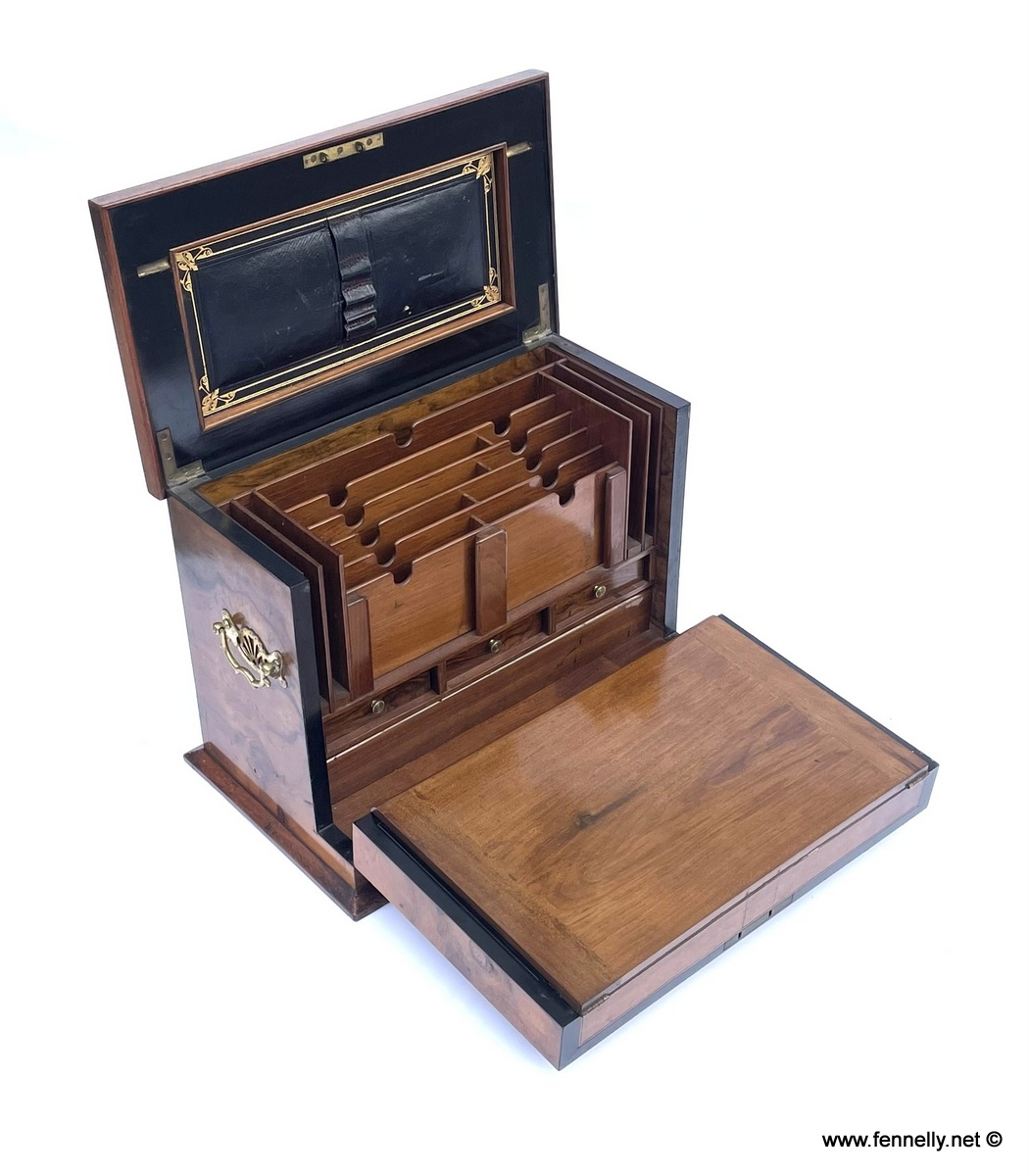 755 Sold Antique Victorian Traveling Wooden Burl Walnut Writing Slope Stationary Box 19c - Image 5