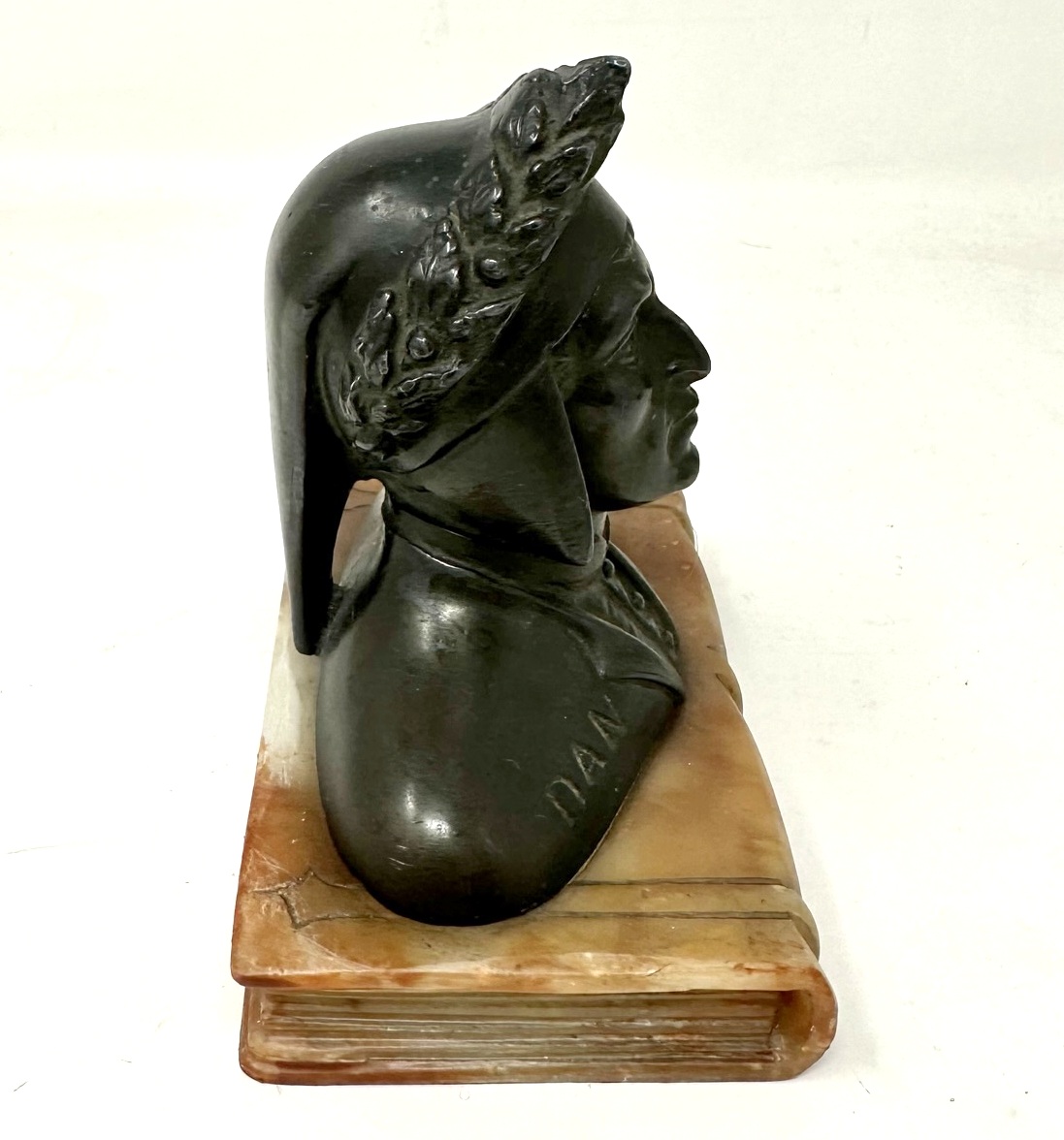 120 Sold Antique Grand Tour Bronze Sculpture Bust of Dante Alighieri Alabaster Base 19Ct - Image 4