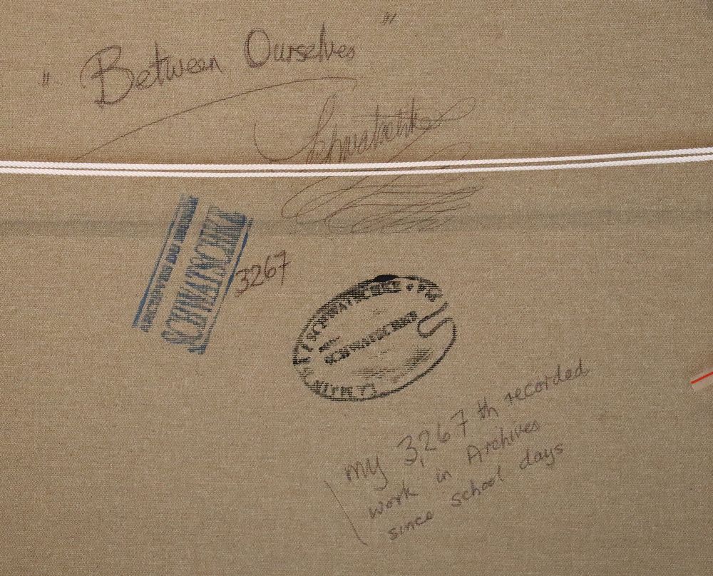 887 John Schwatschke 'Between Ourselves' Oil on Canvas - Framed - Image 4