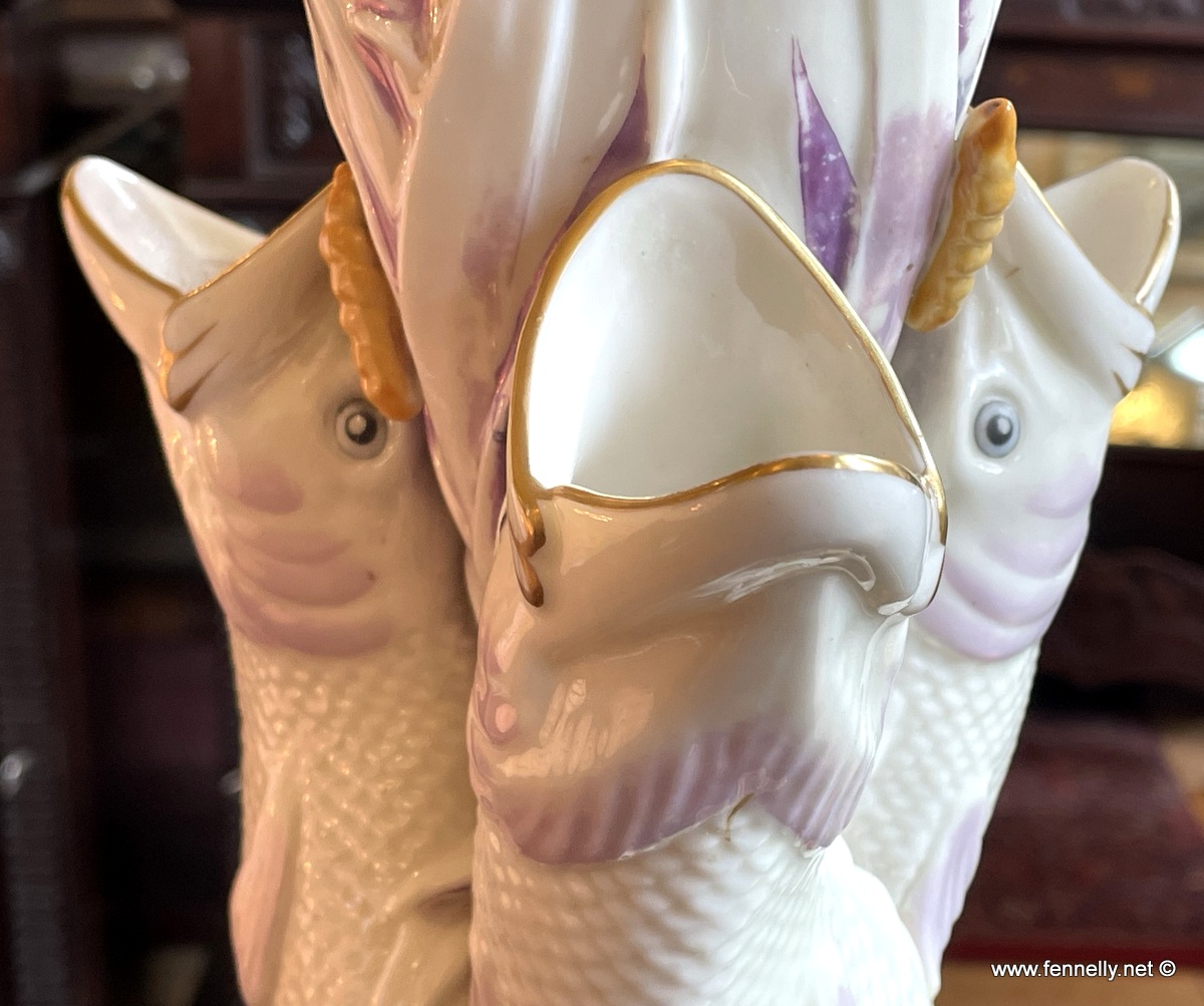 607 Sold Stunning Pair Belleek 'Triple Fish Vase' First Period 1863-1890 - Image 10