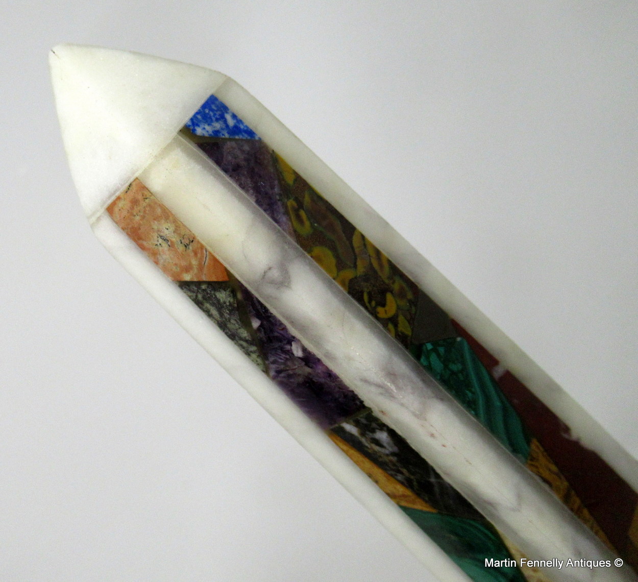 589 Sold Fine Pair Marble Obelisks inlaid Malachite Lapis Lazuli early 20thCt - Image 6