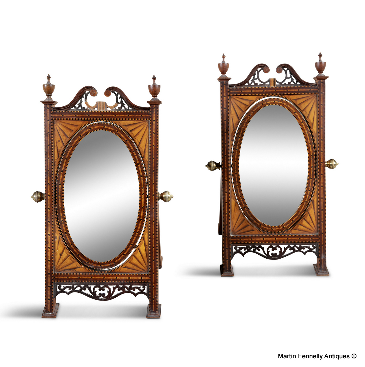 852 Sold Pair of Sheraton Inlaid Mahogany Miniature Dressing Table Mirrors