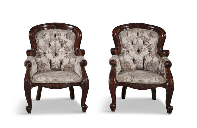 379 Sold Pair of Mahogany Button Back Infant Armchairs - Miniature - Image 2