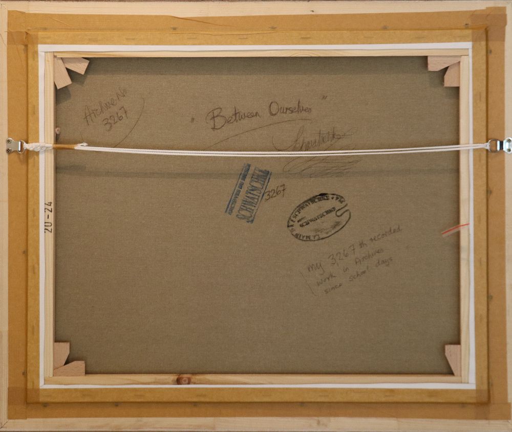 887 John Schwatschke 'Between Ourselves' Oil on Canvas - Framed - Image 3