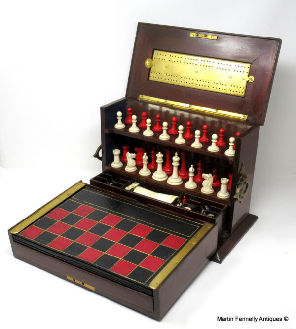 434 Sold Stunning Late Victorian Games Compendium - Mahogany - Circa 1900