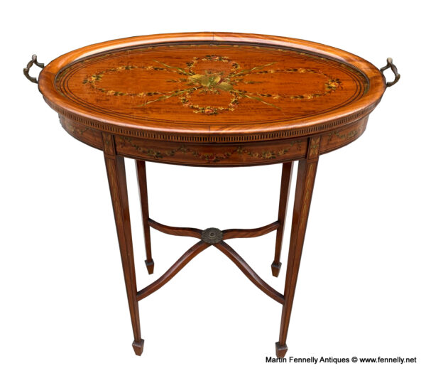335 Sold Edwardian Tray Table - Satinwood - Hand Painted Circa 1900
