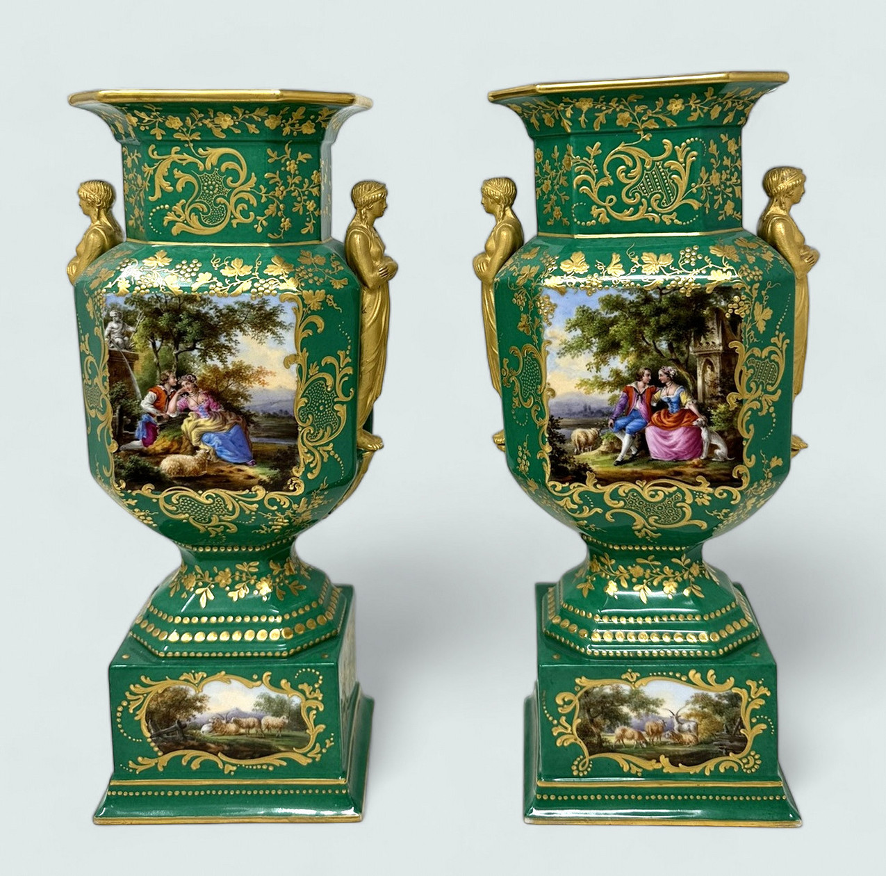 611 Sold Antique Pair French Sèvres Porcelain Gilt Mounted Urns Vases Centerpieces 1830