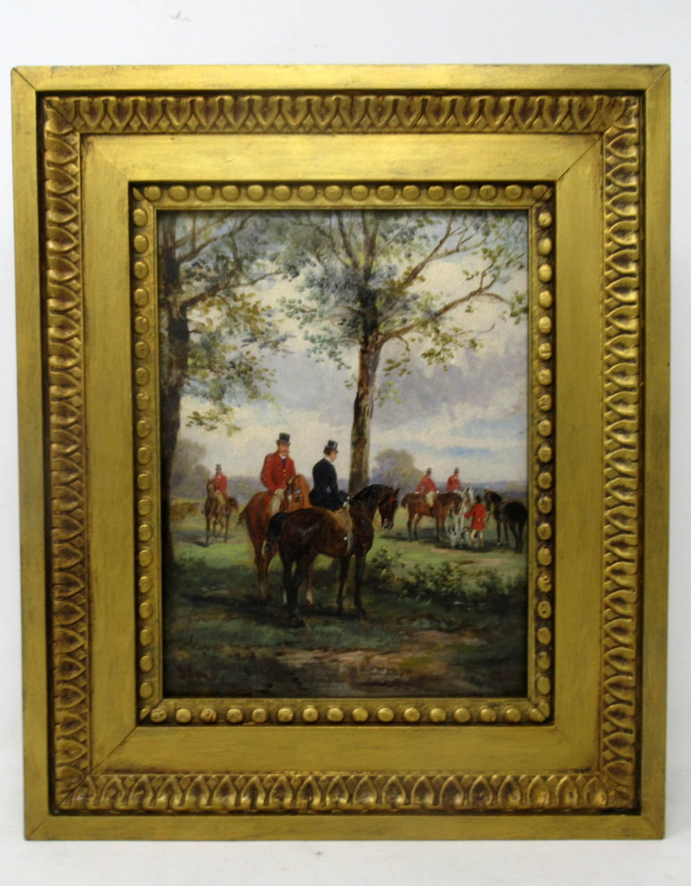 513 Sold Antique Pair English Equine Horse Hunting Oil Paintings Robert Stone Gilt Frames - Image 3