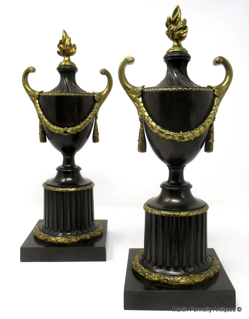 303 Sold Fine Pair English Ormolu Bronze Empire Urns 19thCt - Image 2