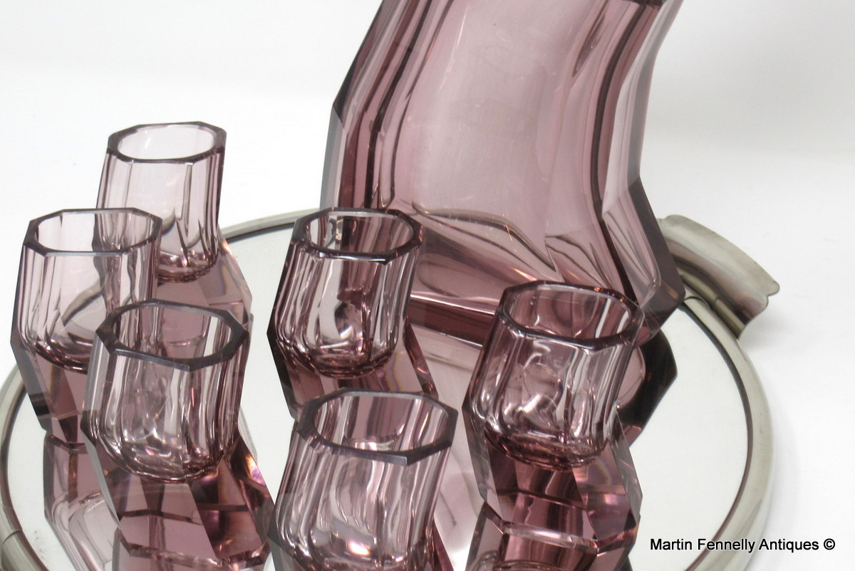 439 Rare Art Deco Decanter Set - Circa 1930 - Bohemian Amethyst - The Drunk Set - Image 5