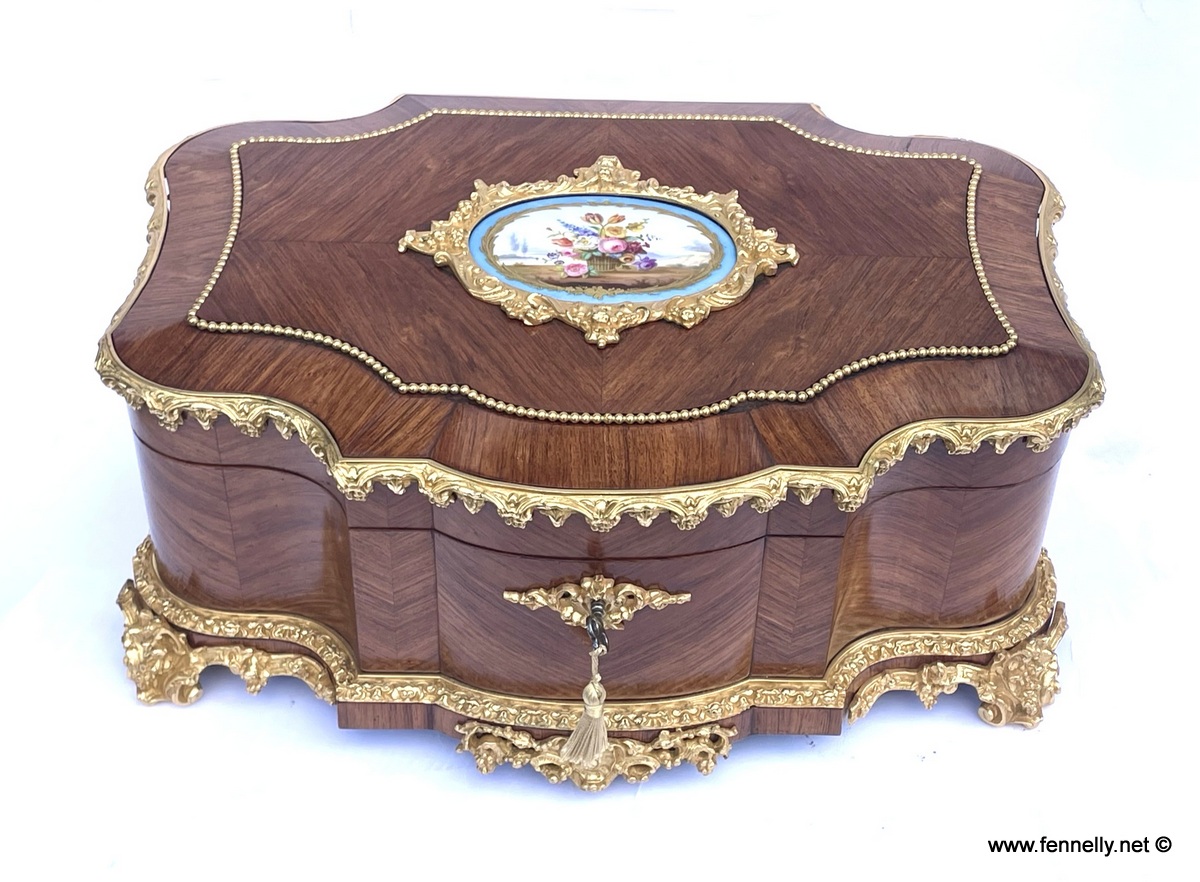 716 Sold Antique French Ormolu Kingwood Sevres Casket Jewelry Box by Vervelle Audot Paris - Image 2