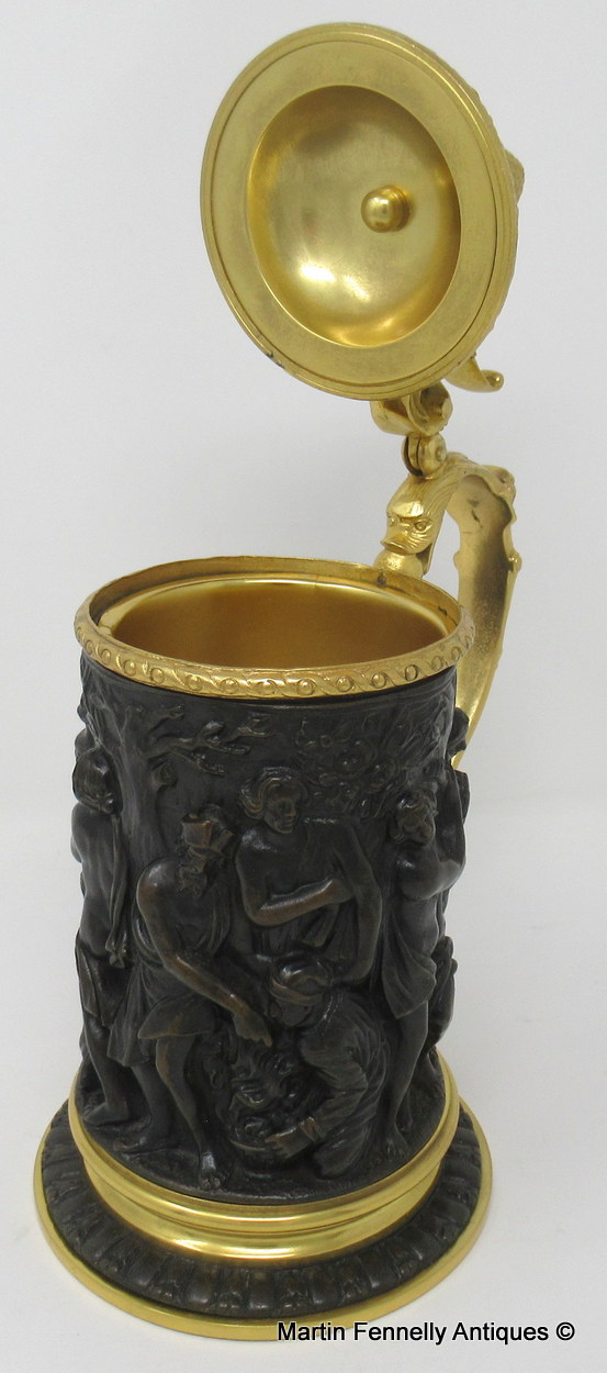 288 Sold French Grand Tour Bronze Ormolu Tankard Bacchanalian Revel Banquet 19Ct - Image 2