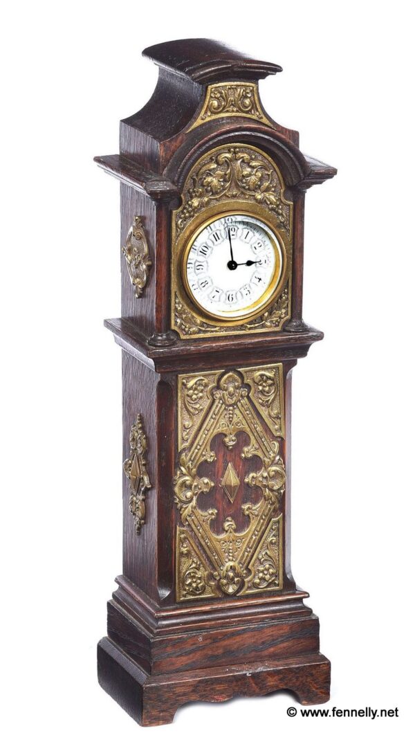 796 Sold Charming Miniature Longcase Clock - Oak - Brass Mounts