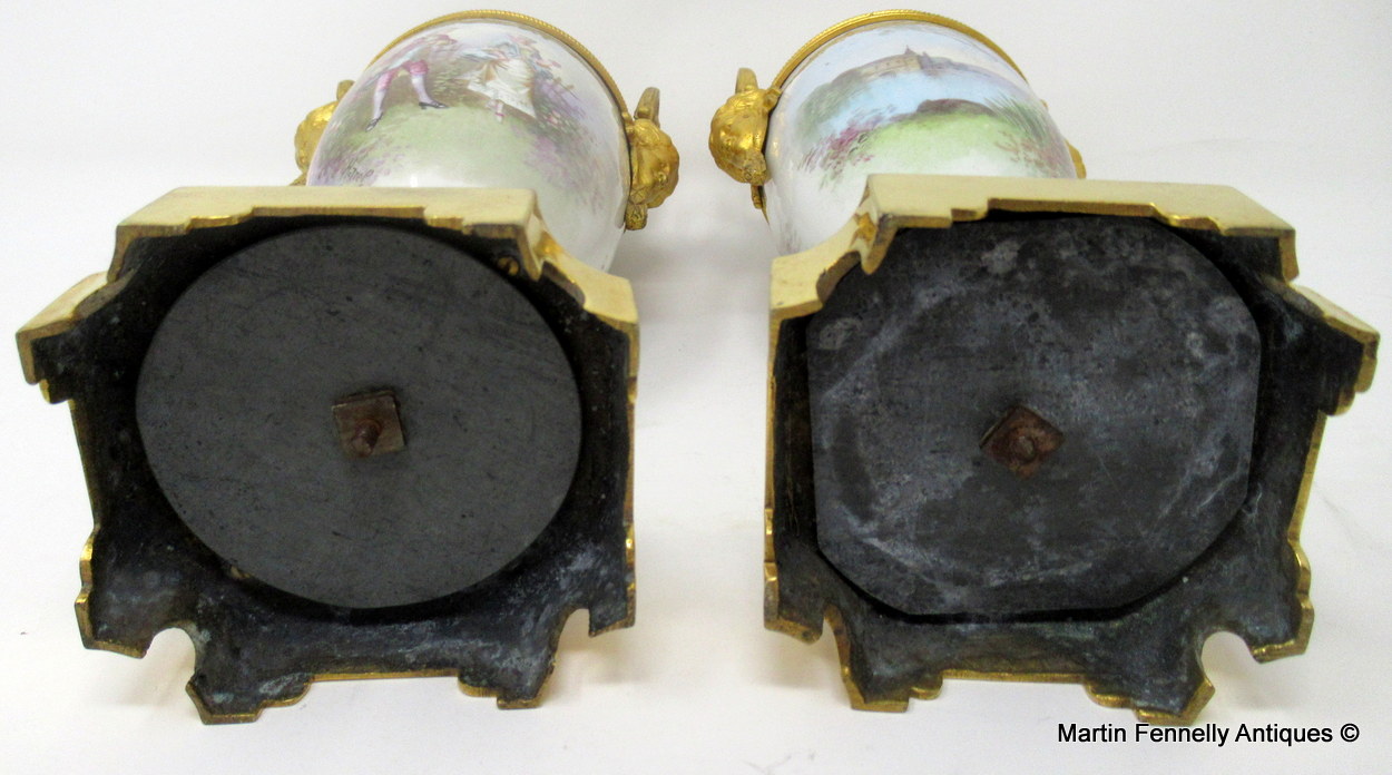 446 Sold Pair French Sevres Hand Painted Porcelain Ormolu Mounted Urns late 19thCt - Image 11