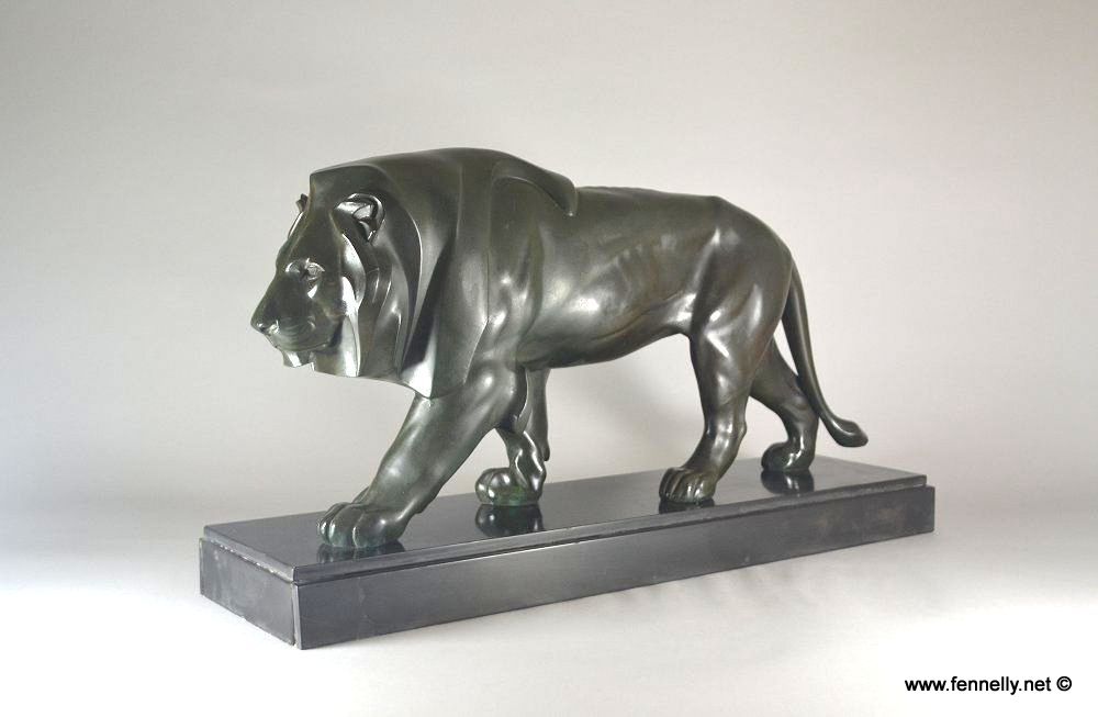 535 Max Le Verrier Bronze - Walking Lion - Art Deco - French