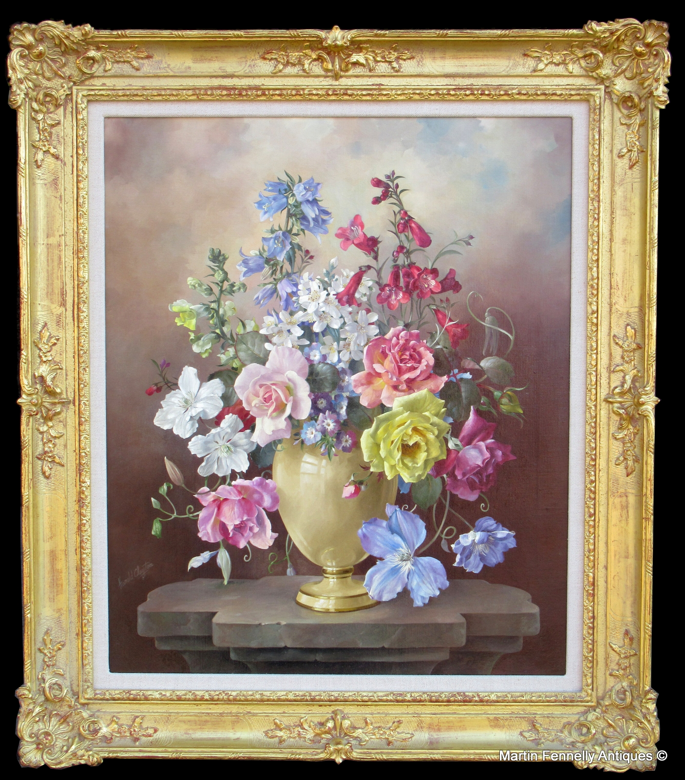 217 Sold Harold Clayton (1896-1979) Oil on Canvas - Flowers in Urn - Still Life
