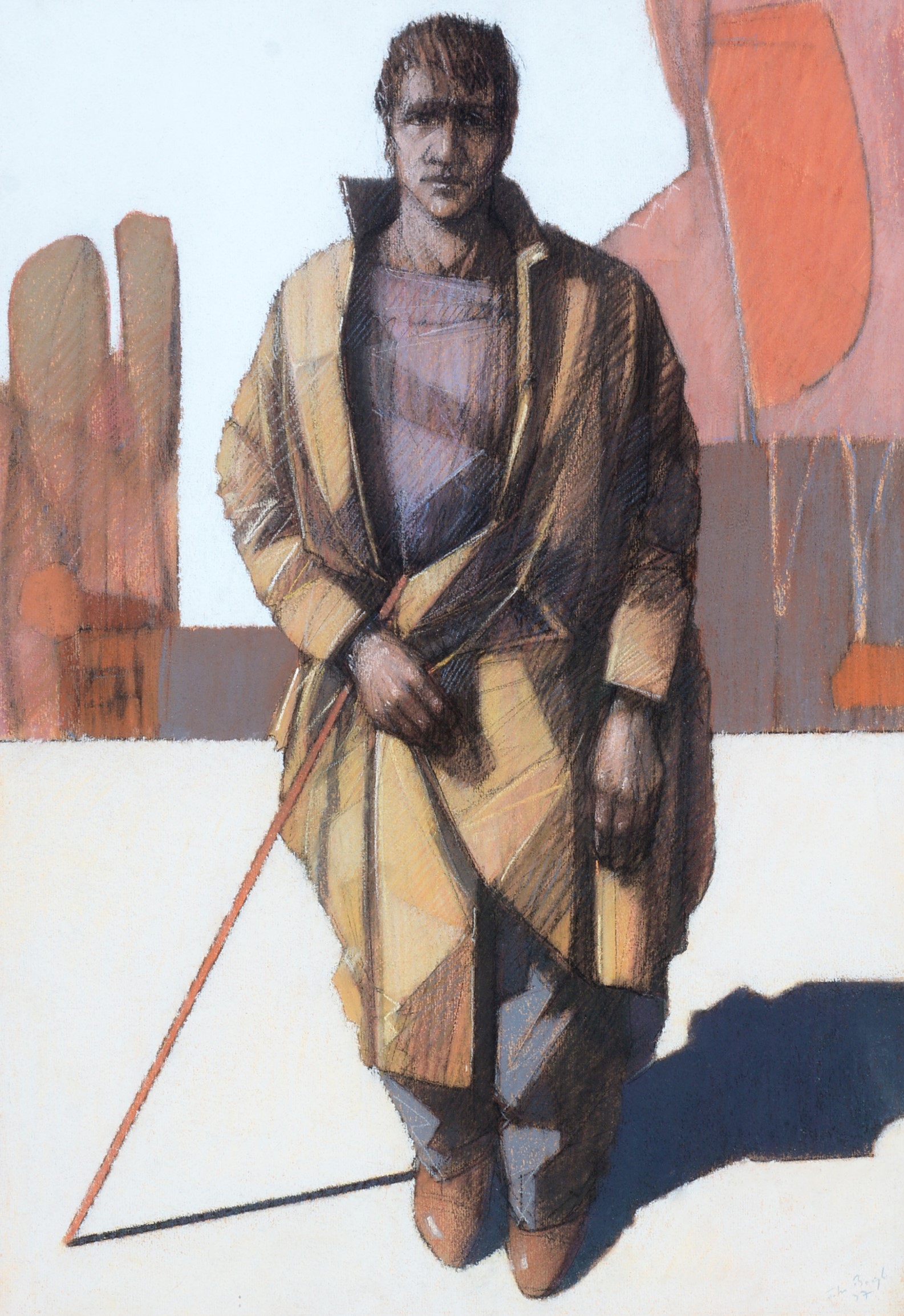 065 'Standing Figure with Cane' A Self Portrait by John Boyd (Born 1957) Pastel - Image 2