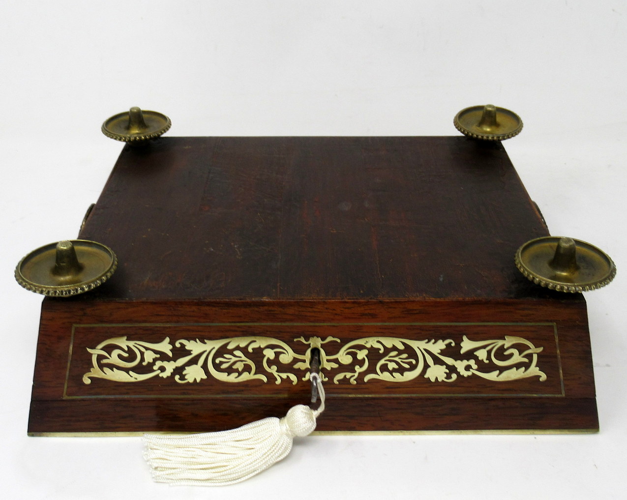 592 Sold Antique English Regency Brass Inlaid Mahogany Jewellery Trinket Box Casket 19 Ct - Image 5