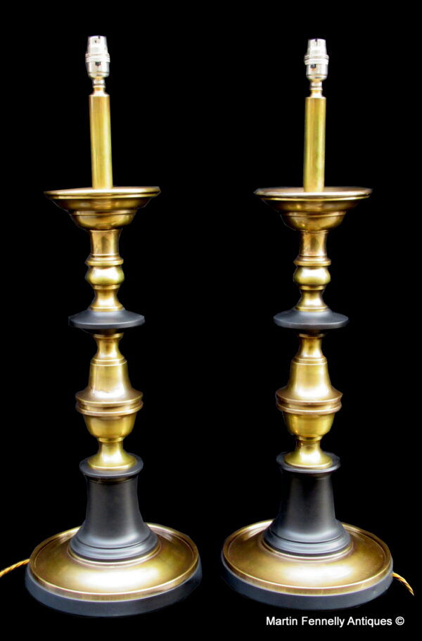 683 Pair Mid Century Turned Brass Italian Lamps - Circa 1960