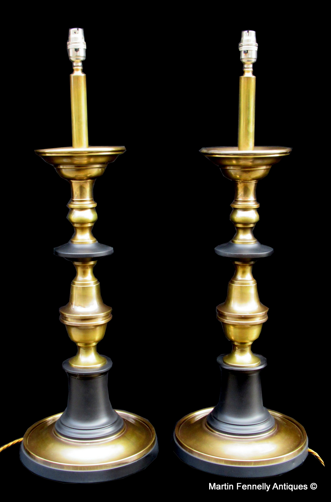 683 Pair Mid Century Turned Brass Italian Lamps - Circa 1960