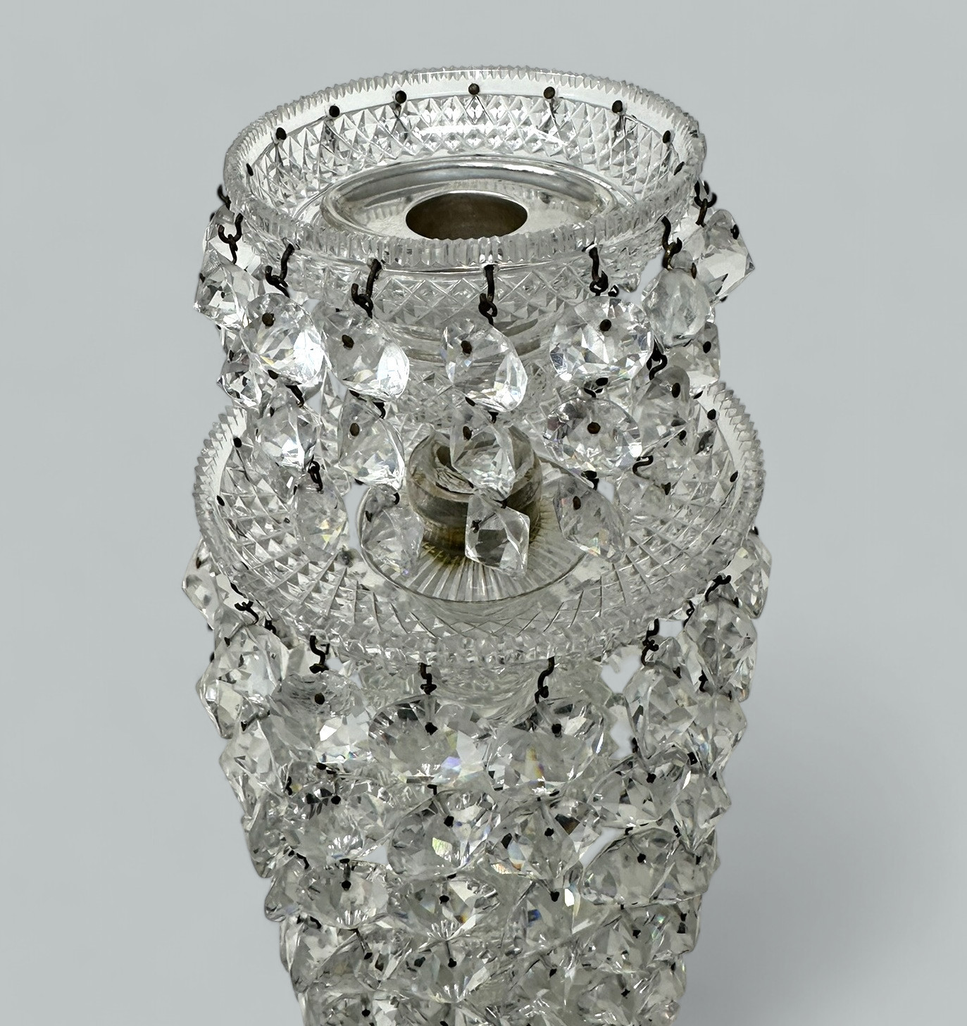 798 Sold Antique Pair English Regency Candlesticks Crystal Glass Lusters Atrb John Blades - Image 4