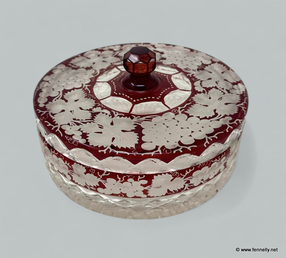 090 Antique Victorian Bohemian Hand Cut to Clear Crystal Ruby Red Glass Centerpiece - Image 2