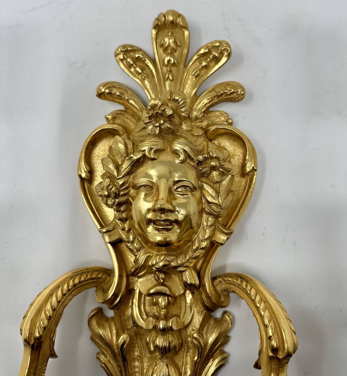697 Sold Antique Pair Ormolu Gilt Bronze Twin Light Wall Candle Sconces Appliques 19th Ct - Image 5