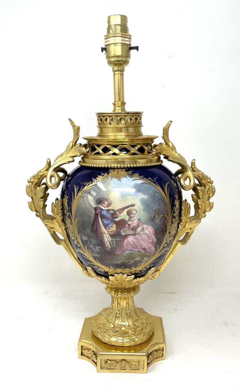 666 Sold Pair Antique French Sèvres Porcelain Ormolu Gilt Bronze Dore Table Urn Lamps - Image 4