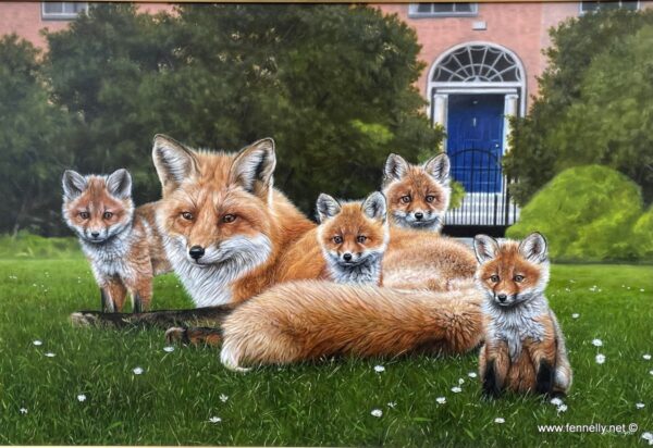586 Sold 'The New Residents of Fitzwilliam Square' Oil on Panel Steve Burgess (Born 1960)