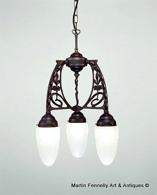 953 Sold Superb 3 Light Art Nouveau Chandelier - Bronze - German