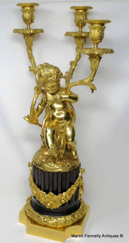 784 Stunning Large Three Branch Candelabra Ormolu Bronze Manner Claude Michel Clodion 19thCt