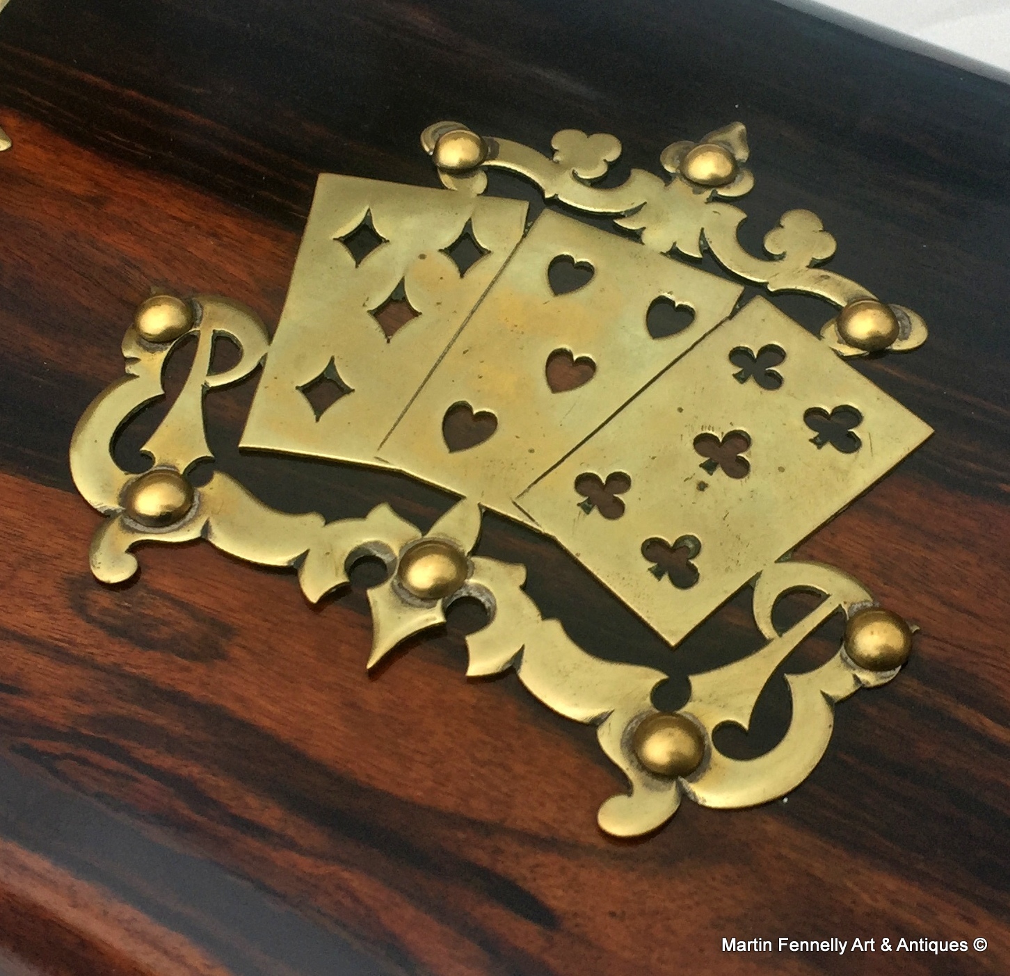 108 Sold Antique Coromandel and Brass Mounted Games Box Circa 1880 - Image 4