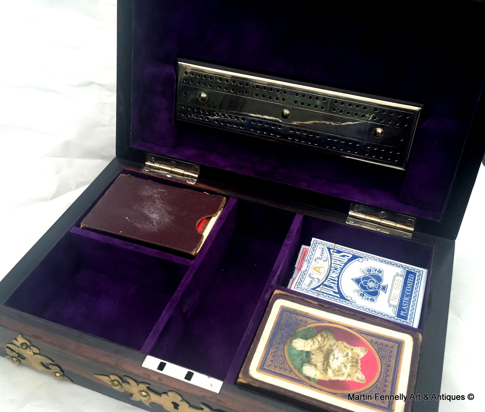 108 Sold Antique Coromandel and Brass Mounted Games Box Circa 1880 - Image 3