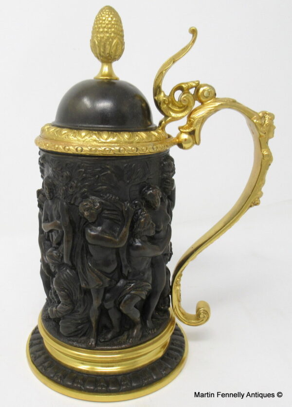 288 Sold French Grand Tour Bronze Ormolu Tankard Bacchanalian Revel Banquet 19Ct