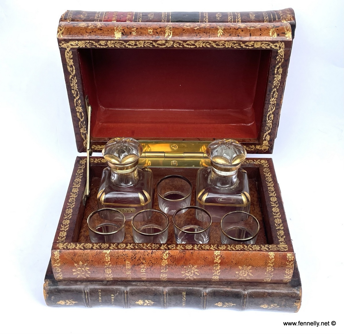 680 Sold Antique French Trompe l’Oeil Books Liquor Caddy Tantalus - Image 2