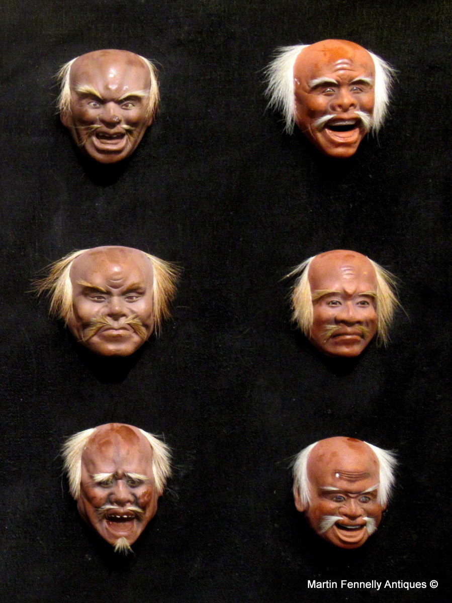 648 Sold Very Rare Set of 12 Miniature Japanese Noh Masks - Edo Period - Image 5