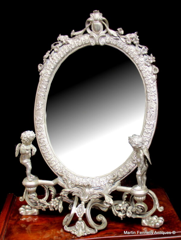 948 Superb French Cherubic Themed French Dressing Table Mirror Circa 1890
