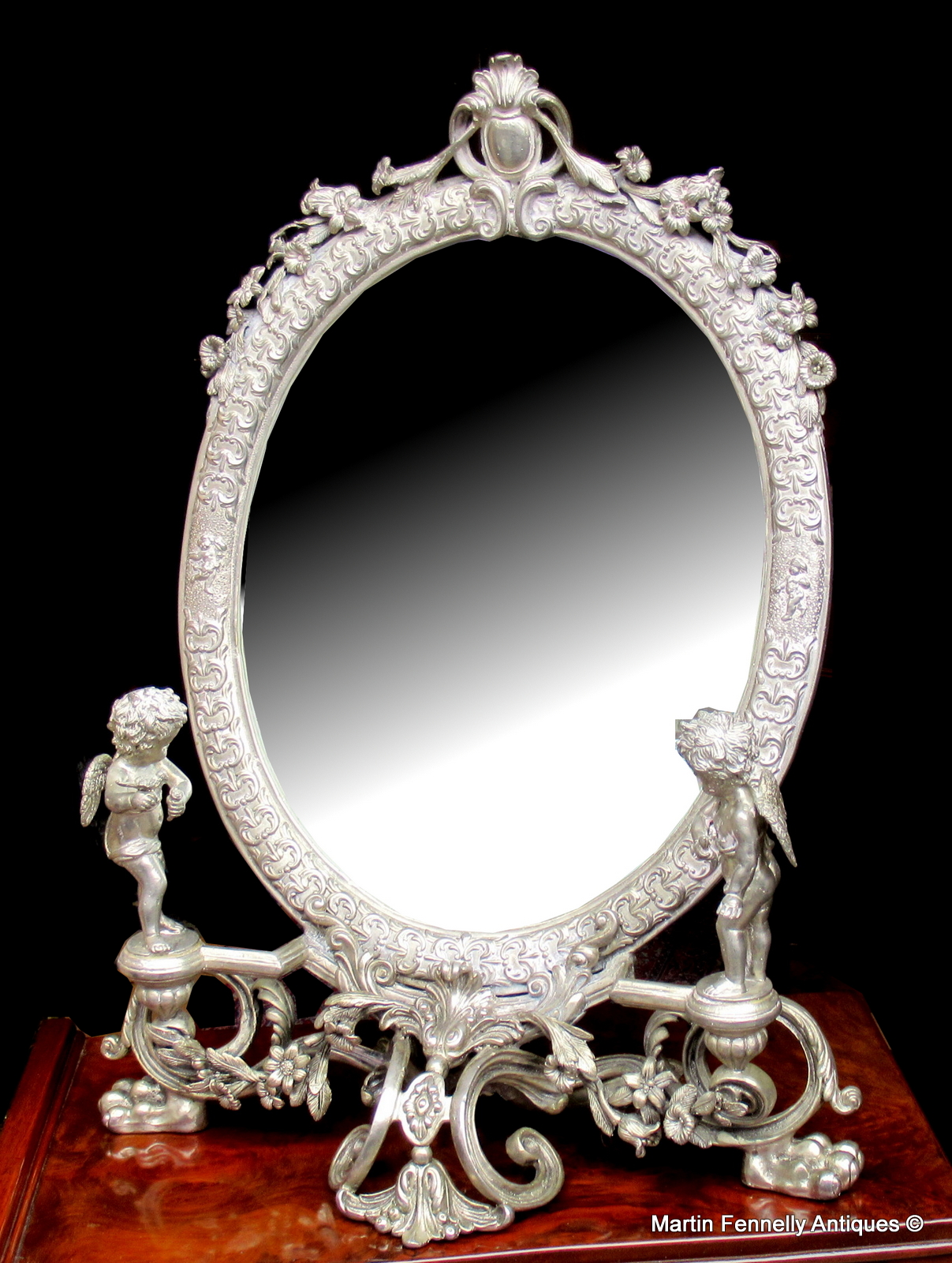948 Superb French Cherubic Themed French Dressing Table Mirror Circa 1890