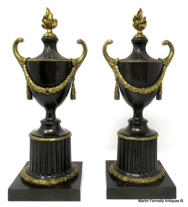 303 Sold Fine Pair English Ormolu Bronze Empire Urns 19thCt