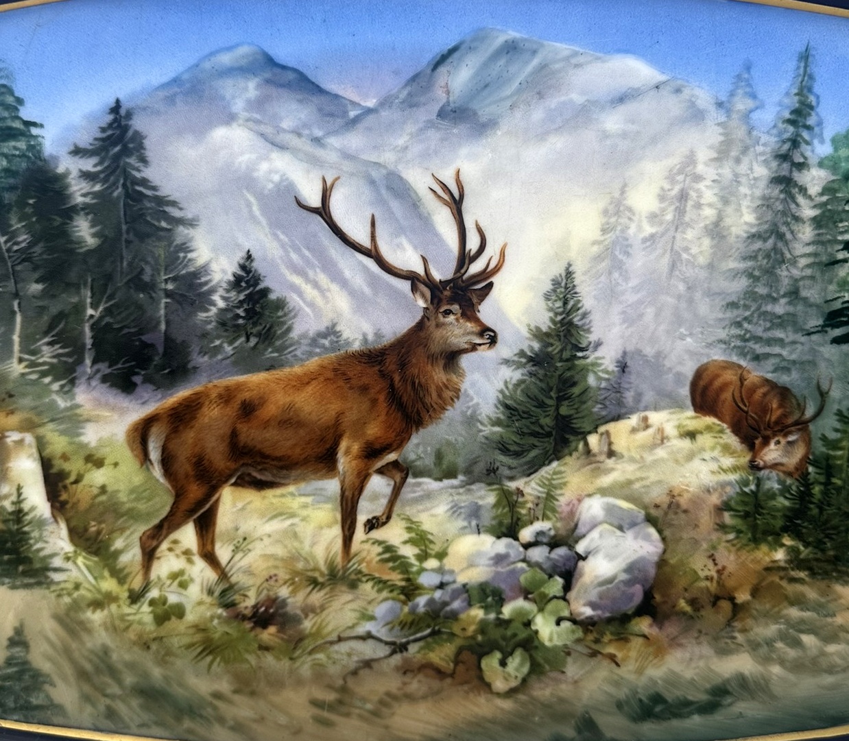 356 Antique Epiag Royal Czechoslovakian Porcelain Cabinet Plate Tray Highland Deer - Image 2