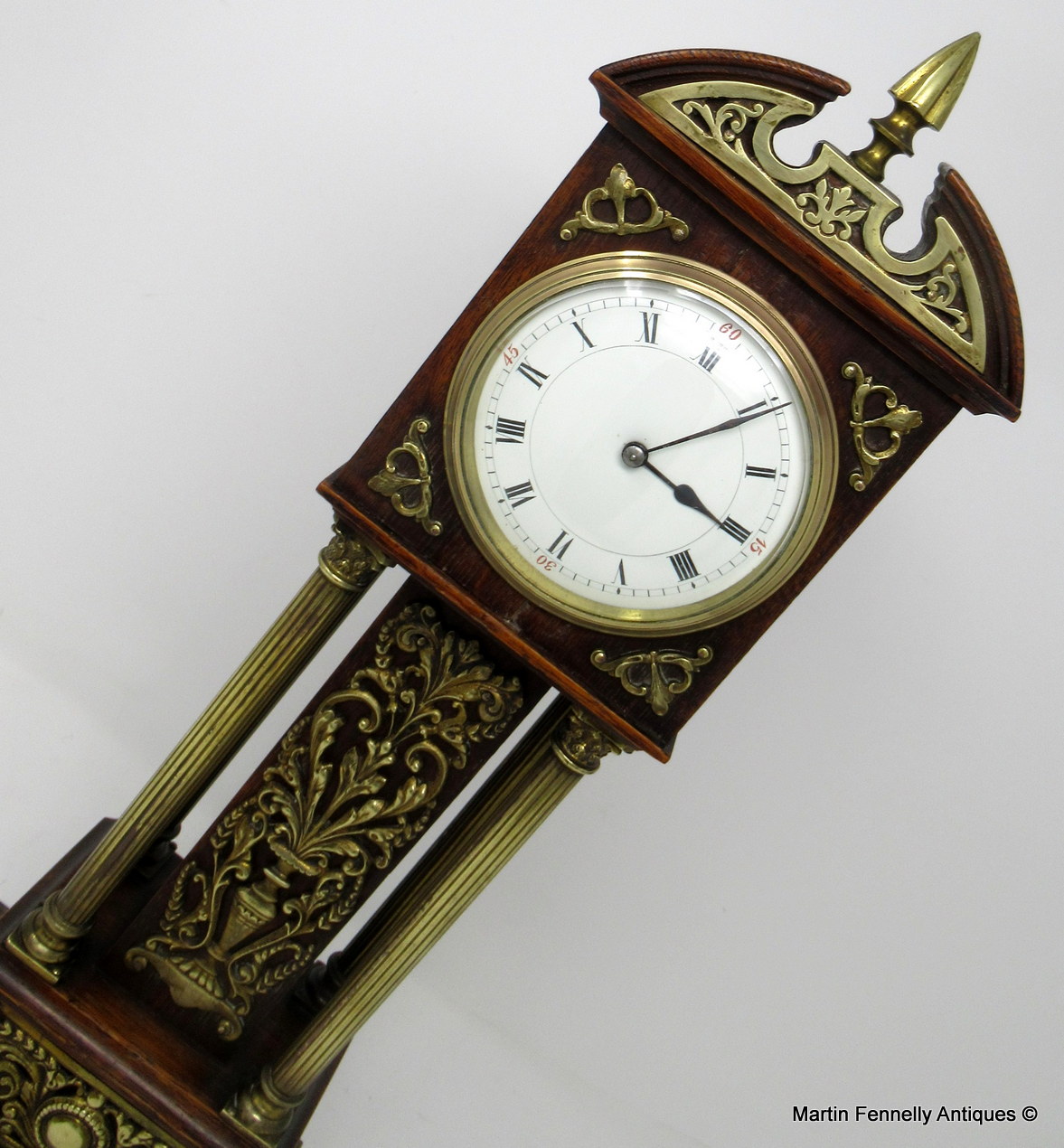 846 Sold Superb Miniature Oak Brass Mounted Longcase Clock late 19thCt - Image 9