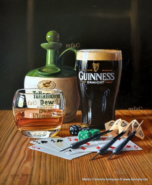 079 Sold 'Games Night Too' Oil on Panel Steve Burgess (Born 1960)