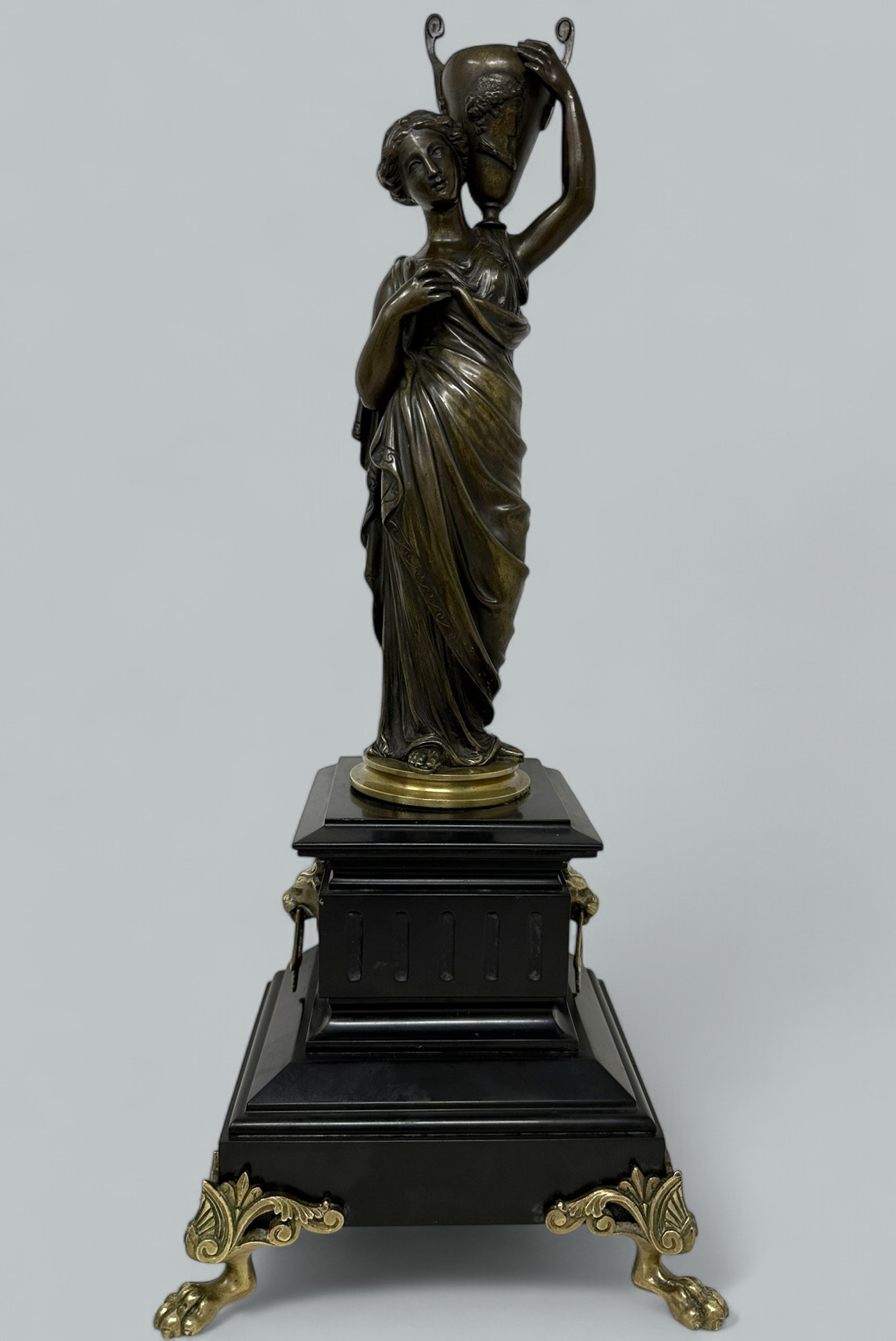 152 Antique Pair Figurel French Bronze Ormolu Marble Classical Maiden Female Figures - Image 2