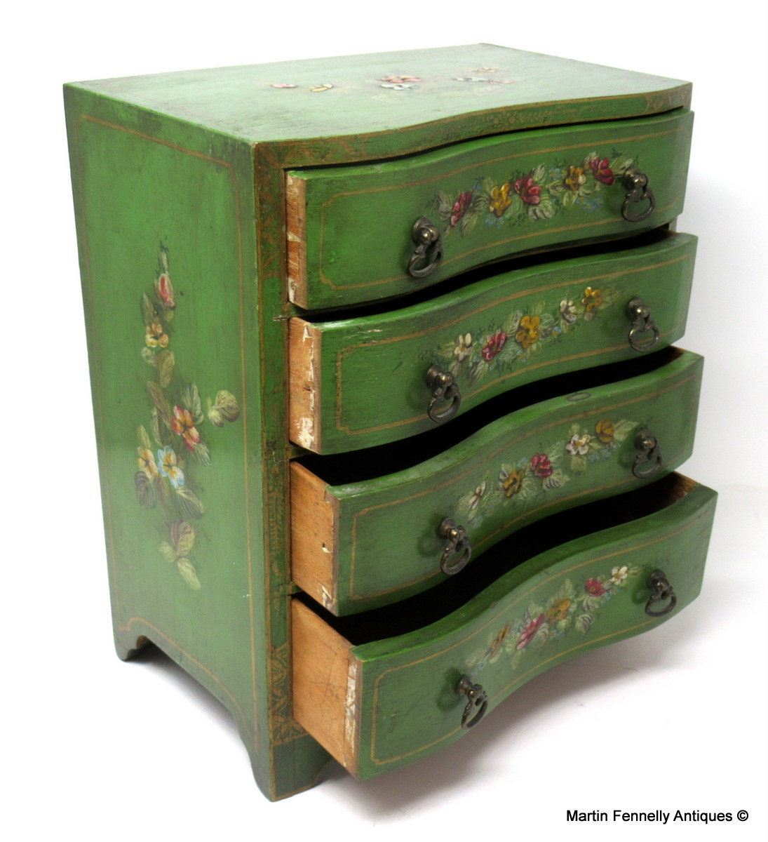 551 Sold Victorian Miniature Hand Painted Serpentine Fronted Chest - English Circa 1900 - Image 5